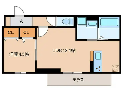 アリア西矢倉(1LDK/1階)の間取り写真