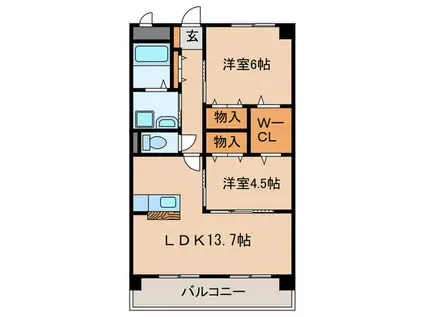 シャルマン向山(2LDK/3階)の間取り写真