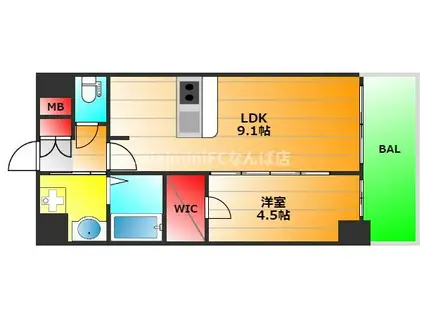 プレサンスドームシティコレーレ(1LDK/2階)の間取り写真