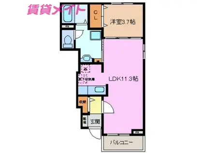 レジデンス カメリア(1LDK/1階)の間取り写真