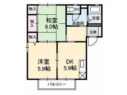 パークハイツ B棟(2K/1階)の間取り写真