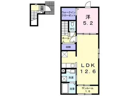 ル・ボナール B(1LDK/2階)の間取り写真
