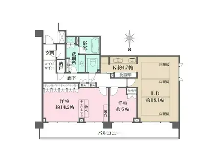 ザ・パークハウス京都鴨川御所東(2LDK/5階)の間取り写真