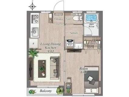 アーバンノナカ(1LDK/2階)の間取り写真