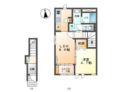 ラ・フォルテIII(1LDK/2階)の間取り写真