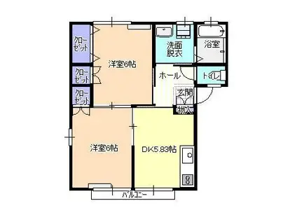 スイート・ピュア(2DK/1階)の間取り写真