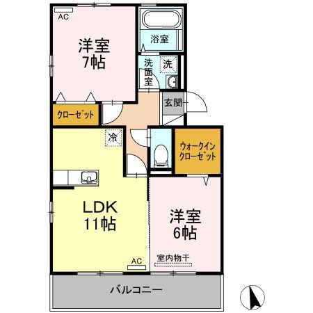 ルミエール朝生田(2LDK/2階)の間取り写真