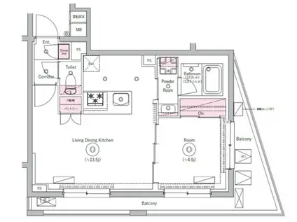 リテラス川崎ウエスト(1LDK/2階)の間取り写真