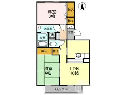 フレンドコーポ B棟(2LDK/1階)の間取り写真