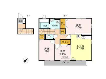 トワ・ヴェールA棟(3DK/2階)の間取り写真