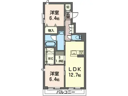 シャーメゾン サンハイツ大久保Y(2SLDK/2階)の間取り写真
