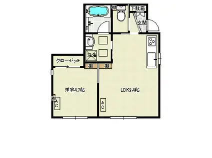 京王線 上北沢駅 徒歩6分 2階建 築1年(1LDK/1階)の間取り写真