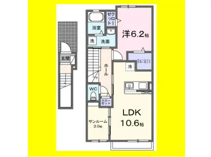 エレガンテ(1LDK/2階)の間取り写真