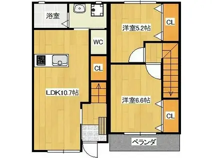CASA UN.FLEUR(2LDK/1階)の間取り写真