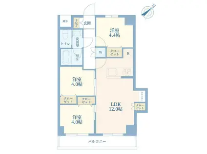セブンスターマンション西五反田(3LDK/4階)の間取り写真
