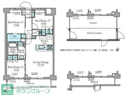 NIIYA平和台(3LDK/1階)の間取り写真