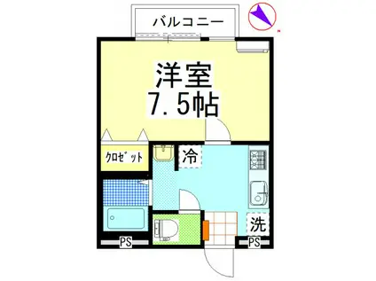 ウエスト春日(1K/1階)の間取り写真