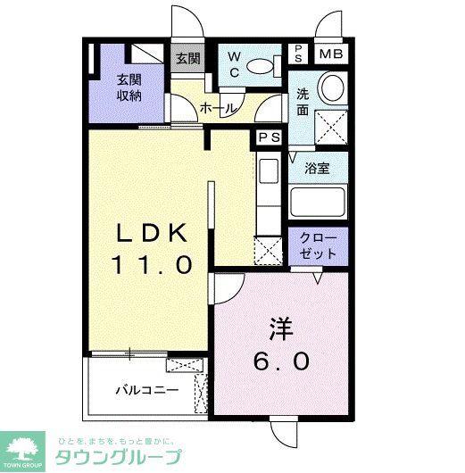 グランソレイユ(1LDK/4階)の間取り写真