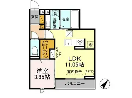 パークサイド新検見(1LDK/1階)の間取り写真