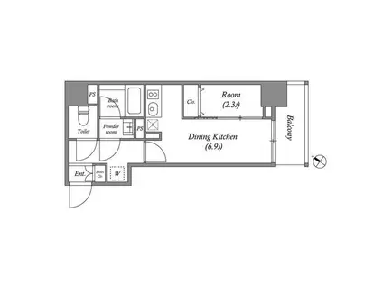 QUALITAS日本橋浜町(1DK/2階)の間取り写真