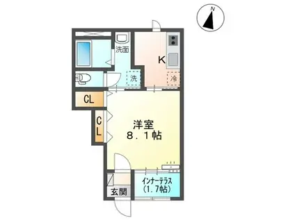 グラーノ(1K/1階)の間取り写真