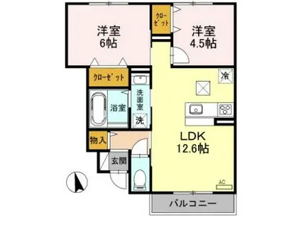 ステラA棟(2LDK/1階)の間取り写真