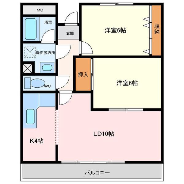 ビューテラス富貴(2LDK/3階)の間取り写真