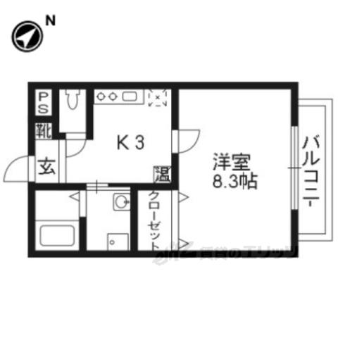 プラシード白川今小路(1K/2階)の間取り写真