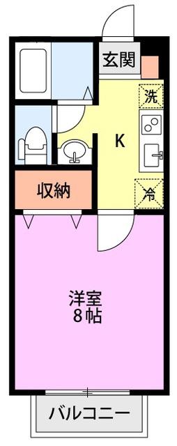 シャレー桜大門A棟(1K/2階)の間取り写真