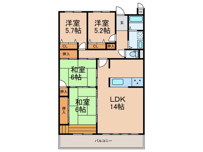 ラポルテ北館(4LDK/5階)の間取り写真