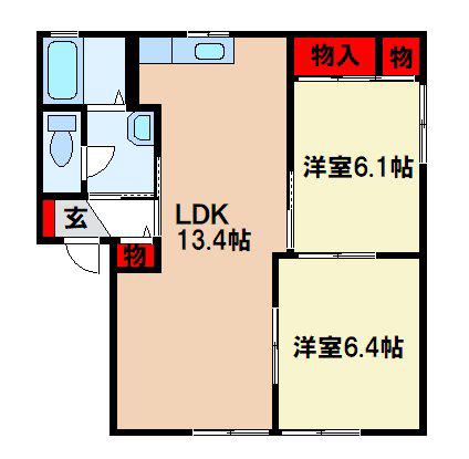 エクセル松田(2LDK/1階)の間取り写真