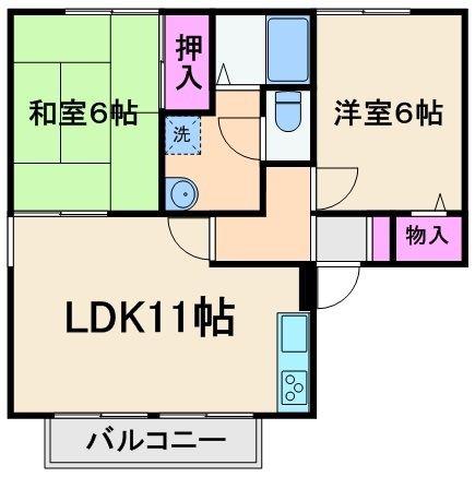 ディーセント(2LDK/1階)の間取り写真
