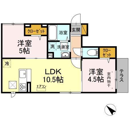 エスポワール A(2LDK/1階)の間取り写真