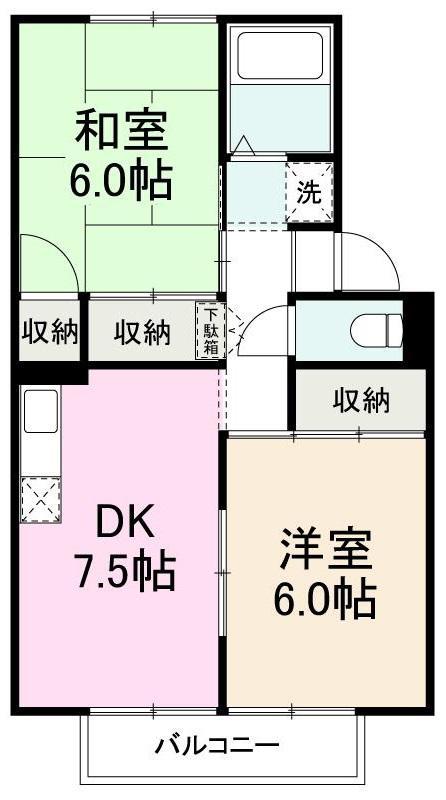 エーデルワイス(2DK/2階)の間取り写真