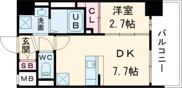 RESIDENCE花畑(1DK/2階)の間取り写真