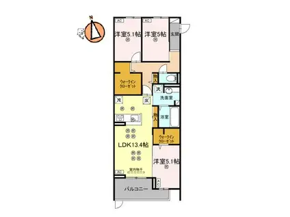 エグレットテラスII(3LDK/1階)の間取り写真