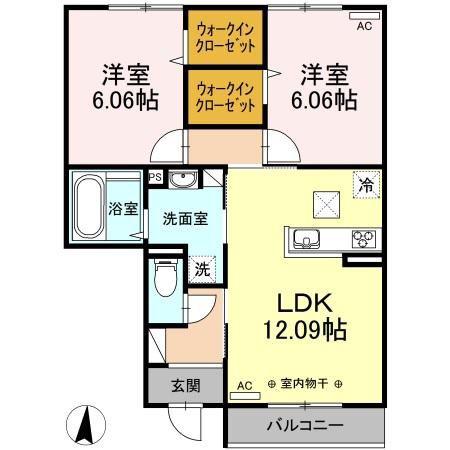 サンブライト(2LDK/1階)の間取り写真