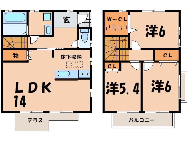 花住坂HILLB棟(3LDK/1階)の間取り写真