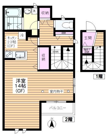 カーサアレイII(1K/2階)の間取り写真