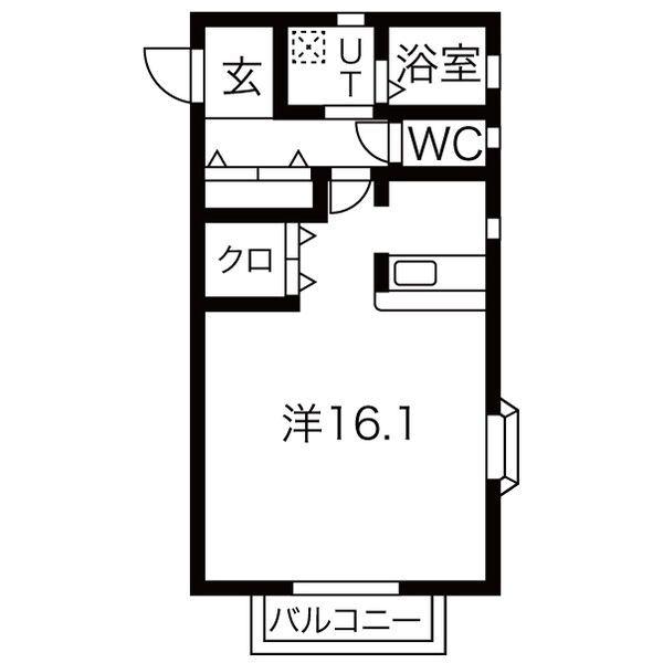 イーハトーブA棟(ワンルーム/1階)の間取り写真