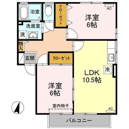 ヴェールメゾンA棟(2LDK/1階)の間取り写真