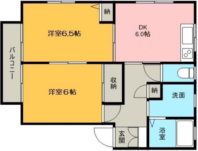 ヴェルアージュ川越壱番館(2DK/1階)の間取り写真