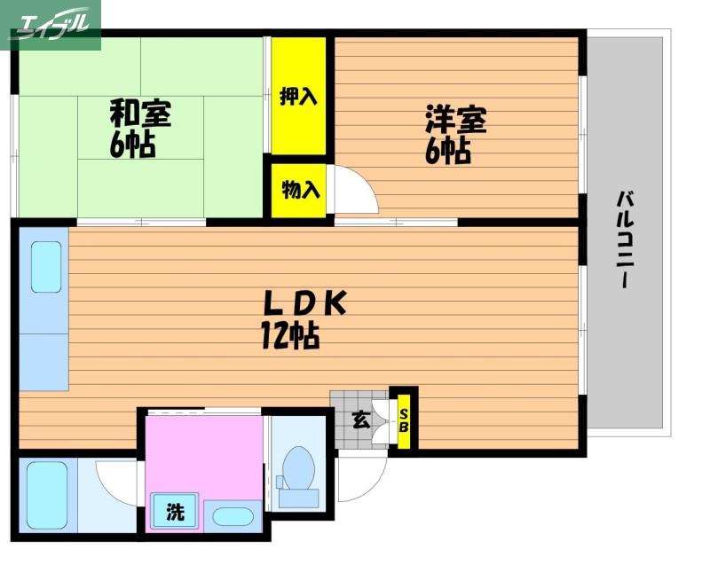 レジデンス下中野A棟(2LDK/2階)の間取り写真