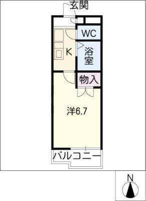 ロッキー杁ヶ池(1K/2階)の間取り写真