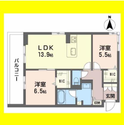 CRESTIEQ大岩本町(2LDK/1階)の間取り写真
