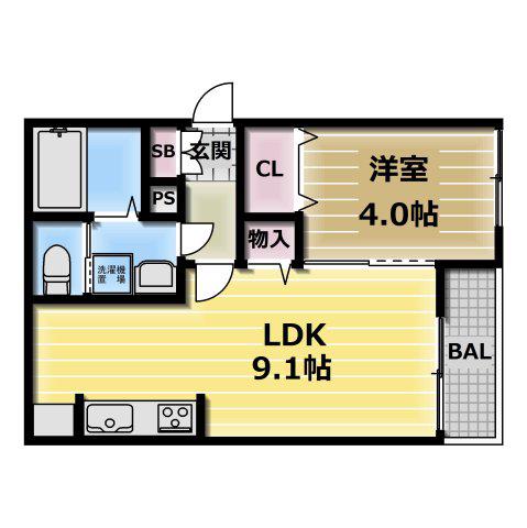 ヴィエント中小阪(1LDK/1階)の間取り写真