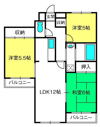 ソネット浦和(2LDK/3階)の間取り写真