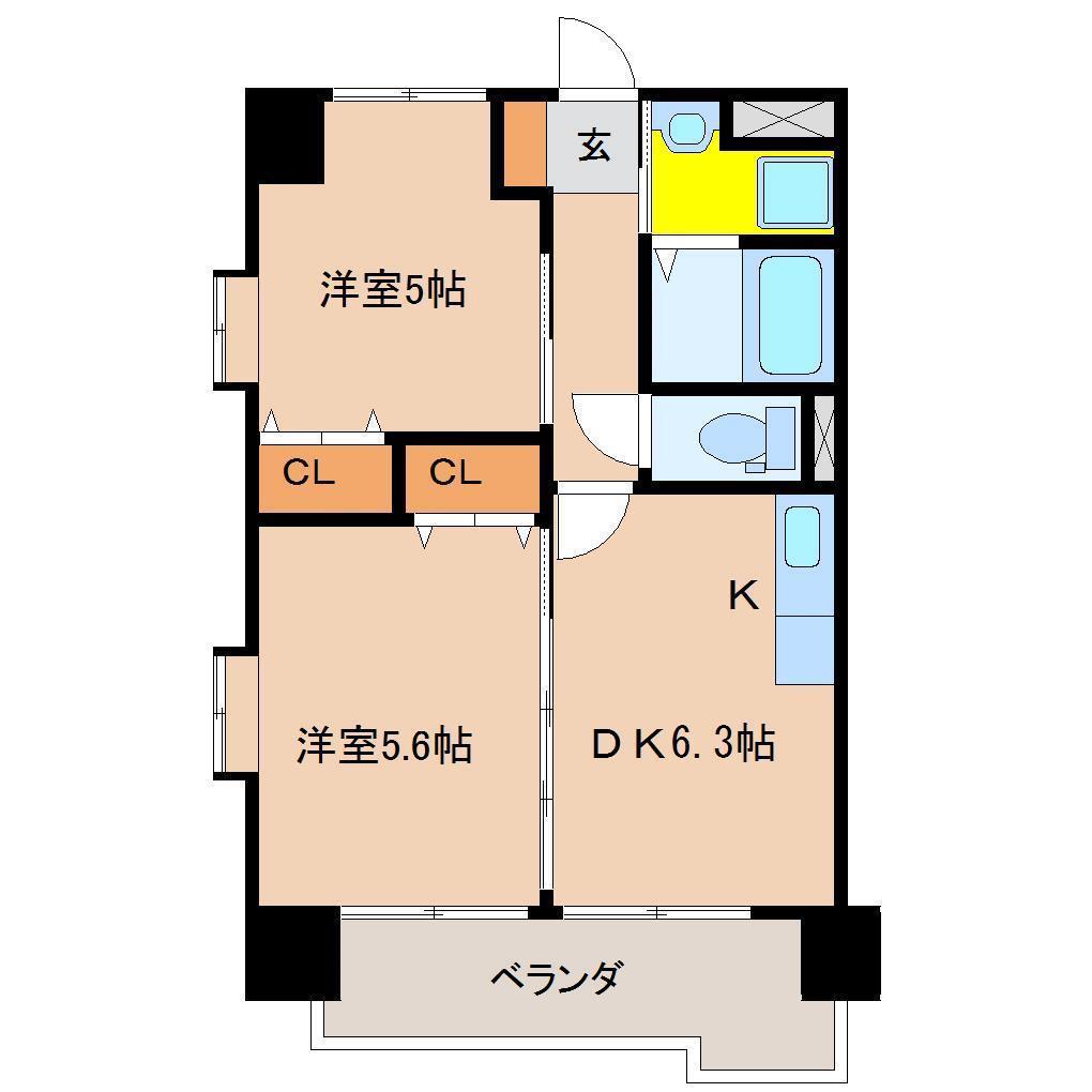 オーツマンション(2DK/4階)の間取り写真