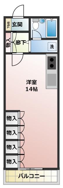 グリーンボックス14(ワンルーム/4階)の間取り写真