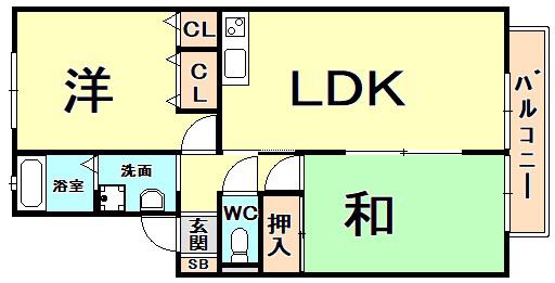 イーストハイムI棟(2LDK/1階)の間取り写真